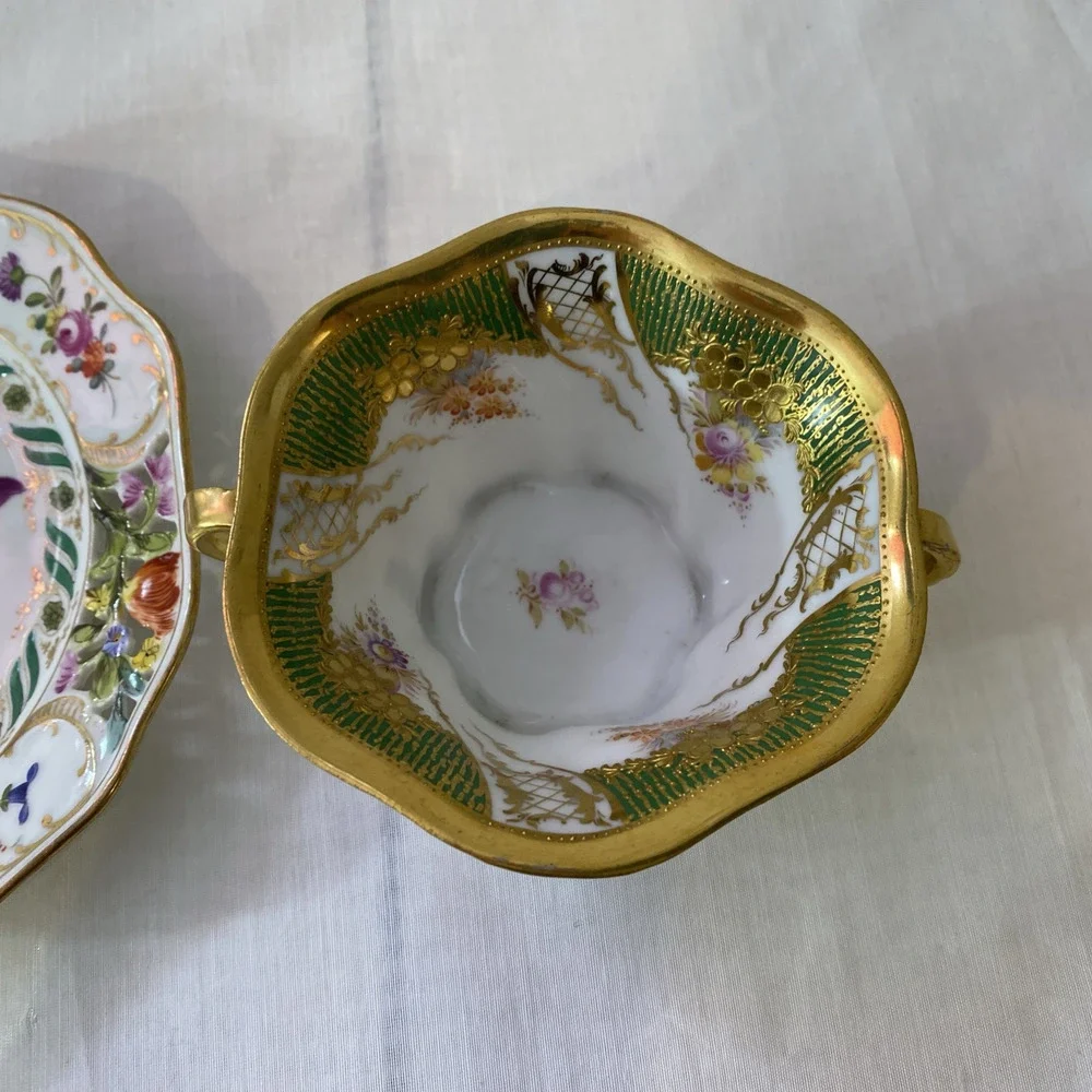 Antique Dresden 28936 demitasse cup and saucer, hand painted (not matching)